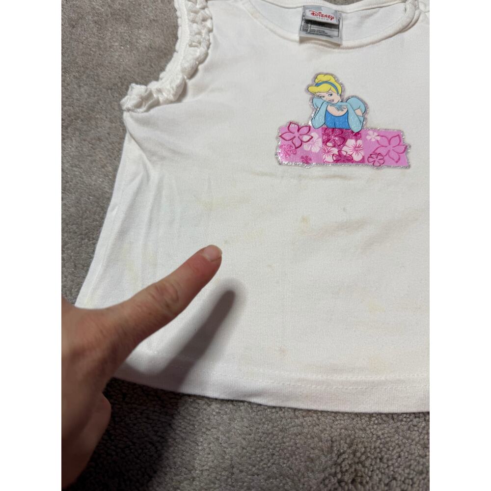 Vintage Disney Princess XXS 2/3 White Cinderella Tank Top Stained - Picture 3 of 11
